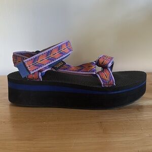 Teva Women's Platform Sandals in Purple and Orange Pattern